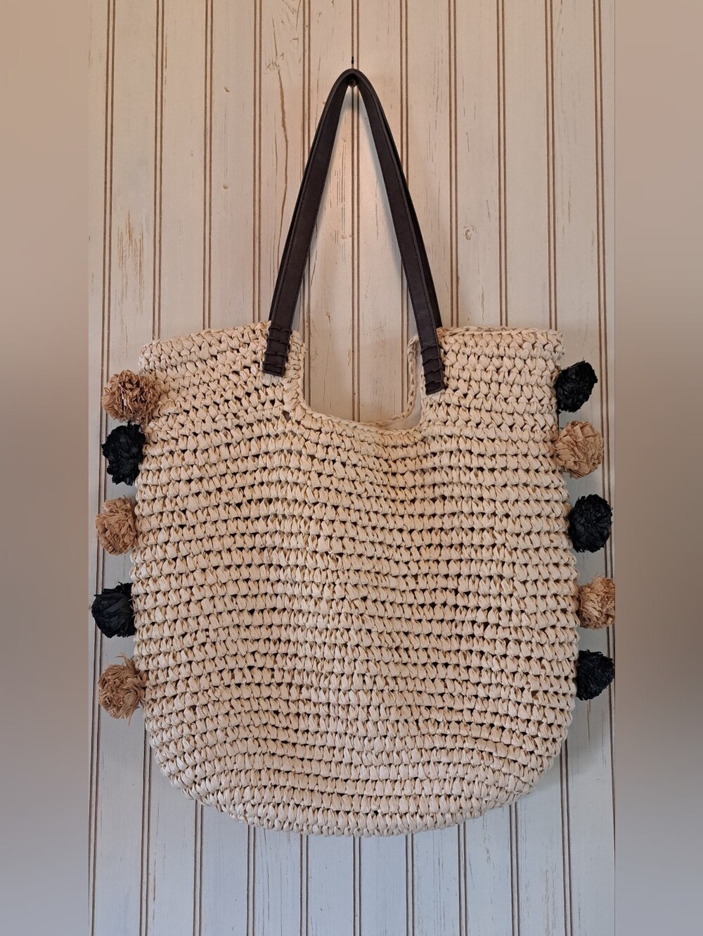 Large "cappelli" Woven Straw Summer Boho Floral Tote Bag Straworld Inc. Beach